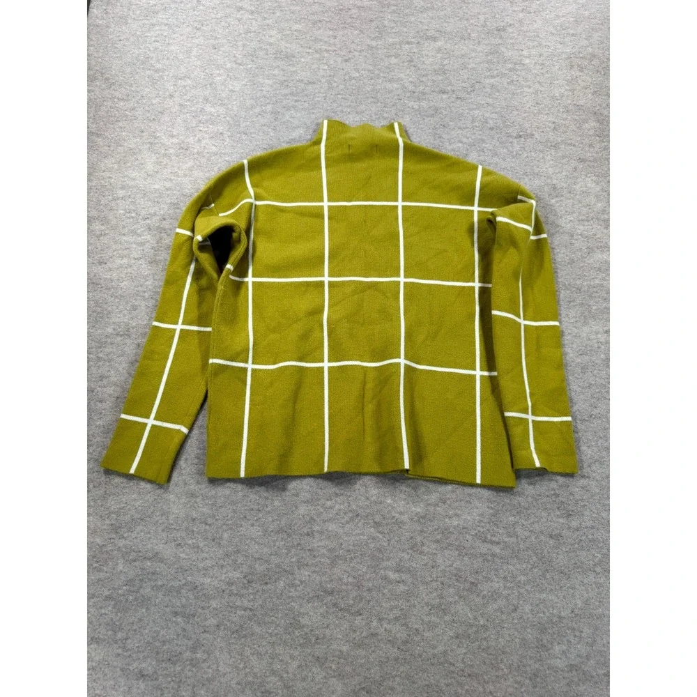 Cynthia Rowley Sweater Women Medium Green White Windowpane Long Sleeve Mock Neck